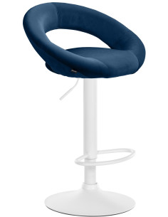 Tabouret de bar réglable moderne rond en Velours Bleu Métal Blanc Minden - 1
