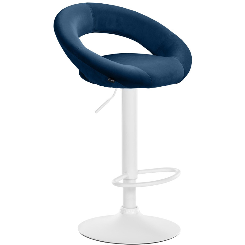 Tabouret de bar réglable moderne rond en Velours Bleu Métal Blanc Minden - 1
