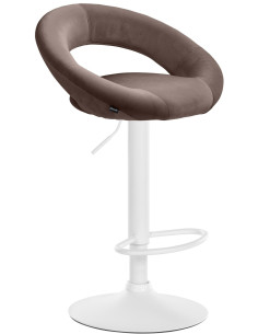 Tabouret de bar réglable moderne rond en Velours Marron Métal Blanc Minden - 1