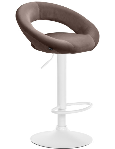 Tabouret de bar réglable moderne rond en Velours Marron Métal Blanc Minden - 1