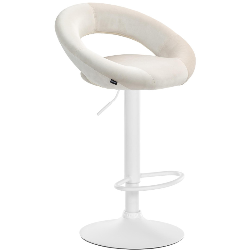 Tabouret de bar réglable moderne rond en Velours Blanc crème Métal Blanc Minden - 1