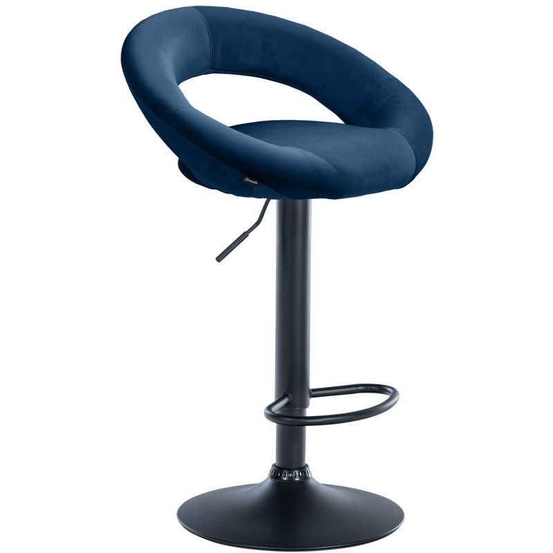 Tabouret de bar réglable moderne rond en Velours Bleu Métal Noir Minden - 1