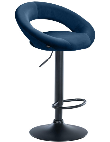 Tabouret de bar réglable moderne rond en Velours Bleu Métal Noir Minden - 1