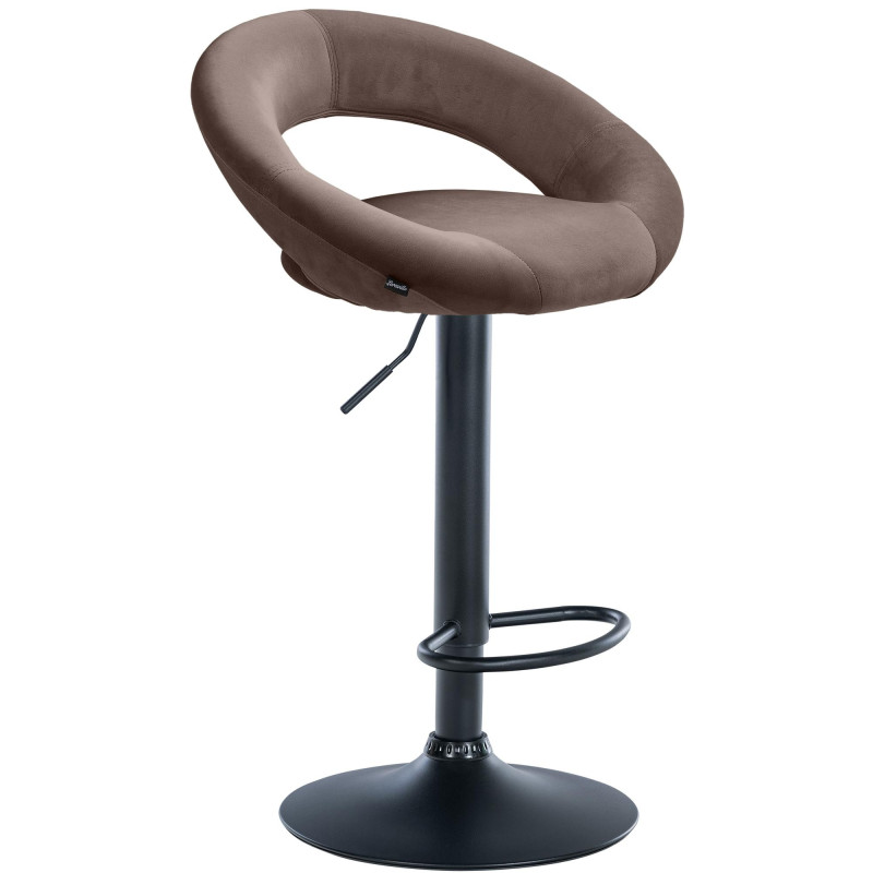 Tabouret de bar réglable moderne rond en Velours Marron Métal Noir Minden - 1