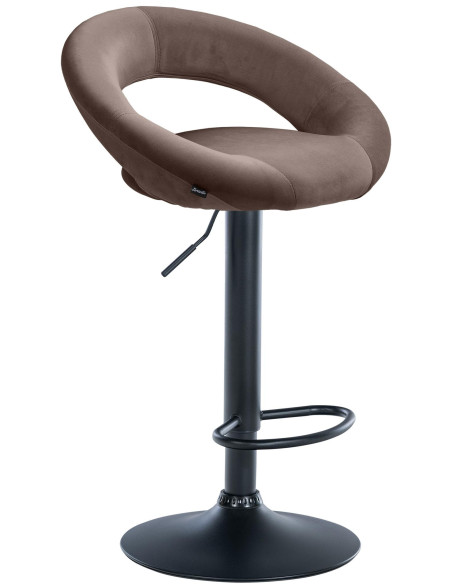 Tabouret de bar réglable moderne rond en Velours Marron Métal Noir Minden - 1
