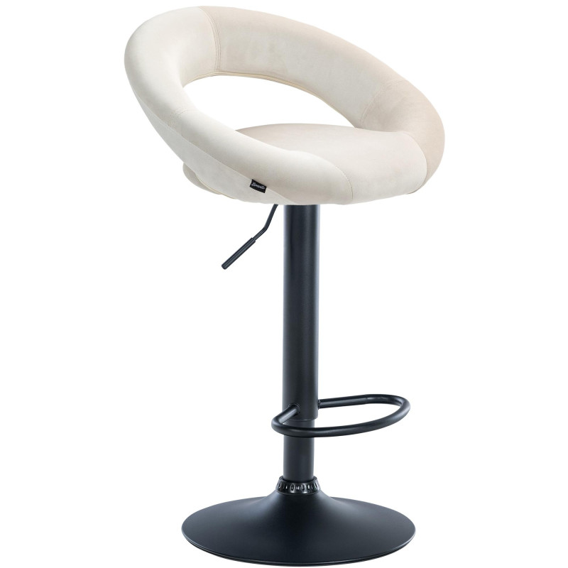 Tabouret de bar réglable moderne rond en Velours Blanc crème Métal Noir Minden - 1