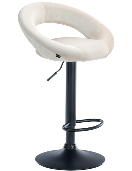 Tabouret de bar réglable moderne rond en Velours Blanc crème Métal Noir Minden - 1