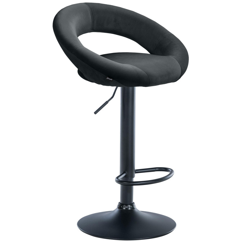 Tabouret de bar réglable moderne rond en Velours Noir Métal Noir Minden - 1