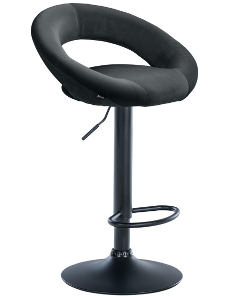 Tabouret de bar réglable moderne rond en Velours Noir Métal Noir Minden - 1