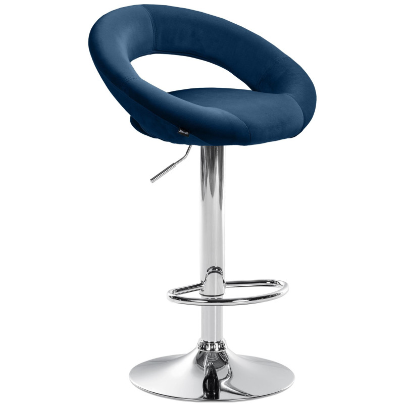 Tabouret de bar réglable moderne rond en Velours Bleu Métal Argenté Minden - 1