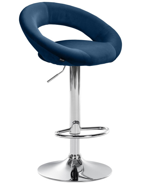 Tabouret de bar réglable moderne rond en Velours Bleu Métal Argenté Minden - 1