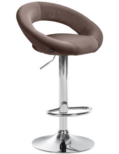 Tabouret de bar réglable moderne rond en Velours Marron Métal Argenté Minden - 1