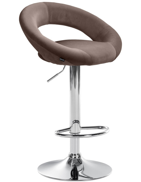 Tabouret de bar réglable moderne rond en Velours Marron Métal Argenté Minden - 1