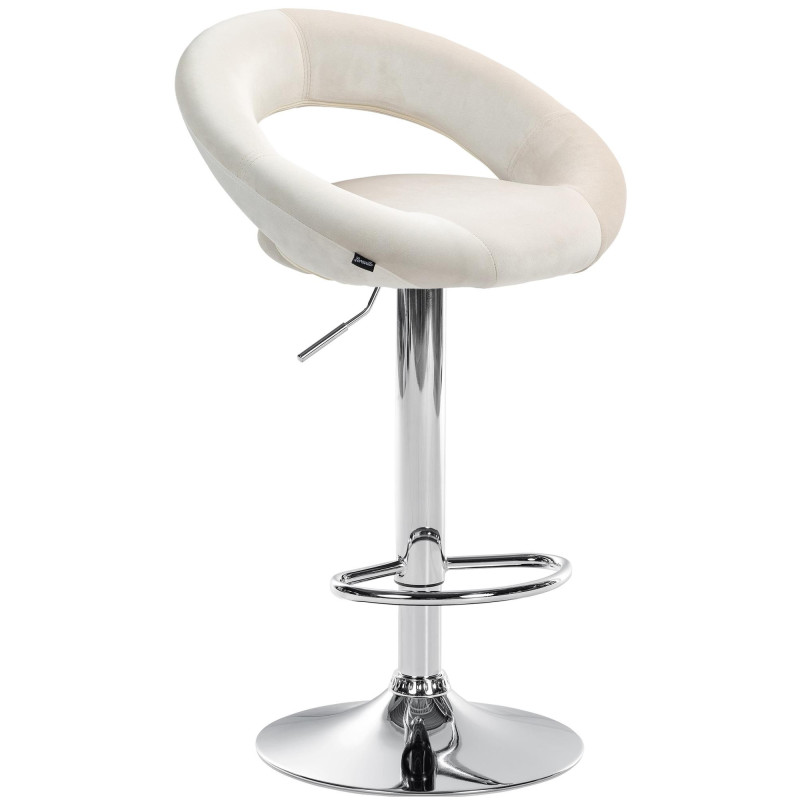Tabouret de bar réglable moderne rond en Velours Blanc crème Métal Argenté Minden - 1