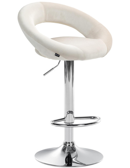 Tabouret de bar réglable moderne rond en Velours Blanc crème Métal Argenté Minden - 1