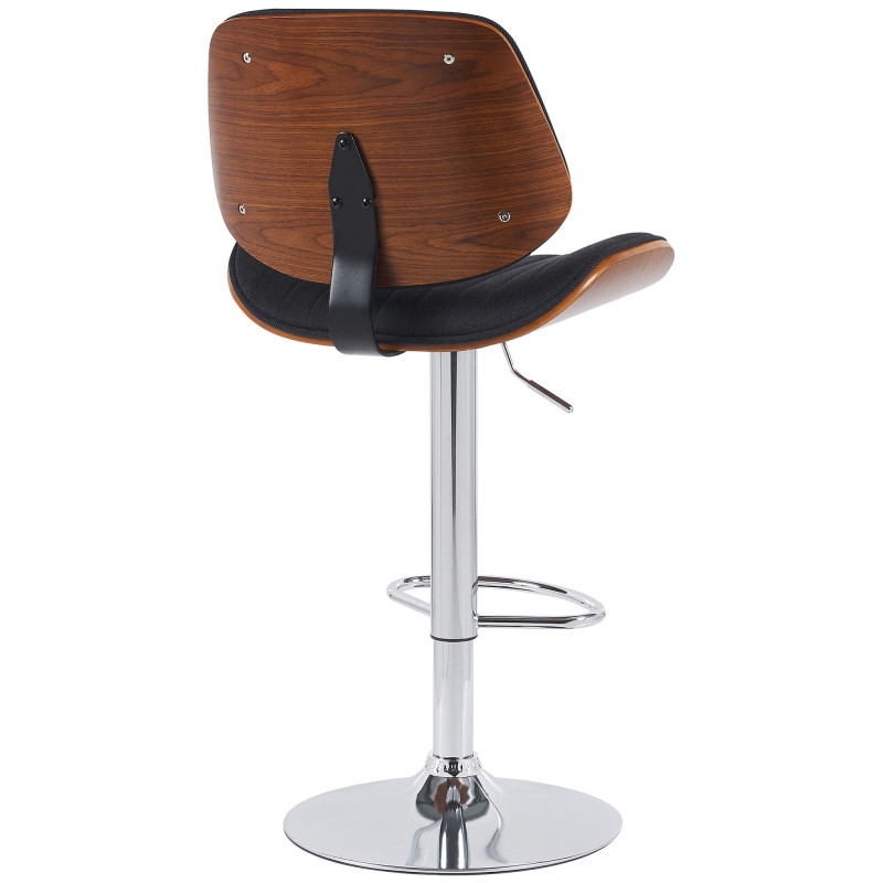 Tabouret de bar réglable haut de gamme en Tissu Noir Bois Marron noyer Métal Argenté Patra - 2