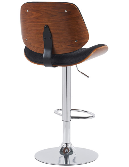 Tabouret de bar réglable haut de gamme en Tissu Noir Bois Marron noyer Métal Argenté Patra - 2
