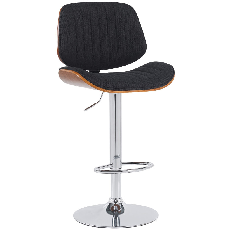 Tabouret de bar réglable haut de gamme en Tissu Noir Bois Marron noyer Métal Argenté Patra - 1