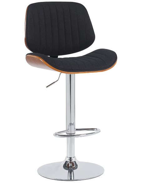 Tabouret de bar réglable haut de gamme en Tissu Noir Bois Marron noyer Métal Argenté Patra - 1