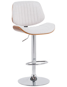 Tabouret de bar réglable haut de gamme en Tissu Blanc crème Bois Marron noyer Métal Argenté Patra - 1