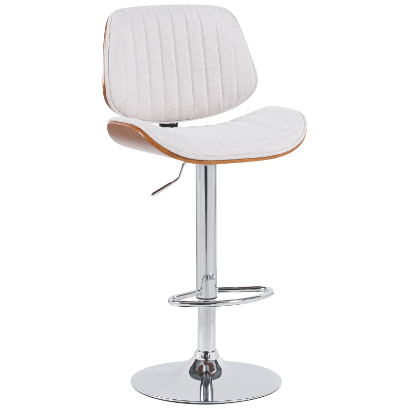 Tabouret de bar réglable haut de gamme en Tissu Blanc crème Bois Marron noyer Métal Argenté Patra - 1