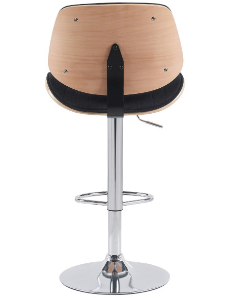 Tabouret de bar réglable haut de gamme en Tissu Noir Bois Naturel Métal Argenté Patra - 2