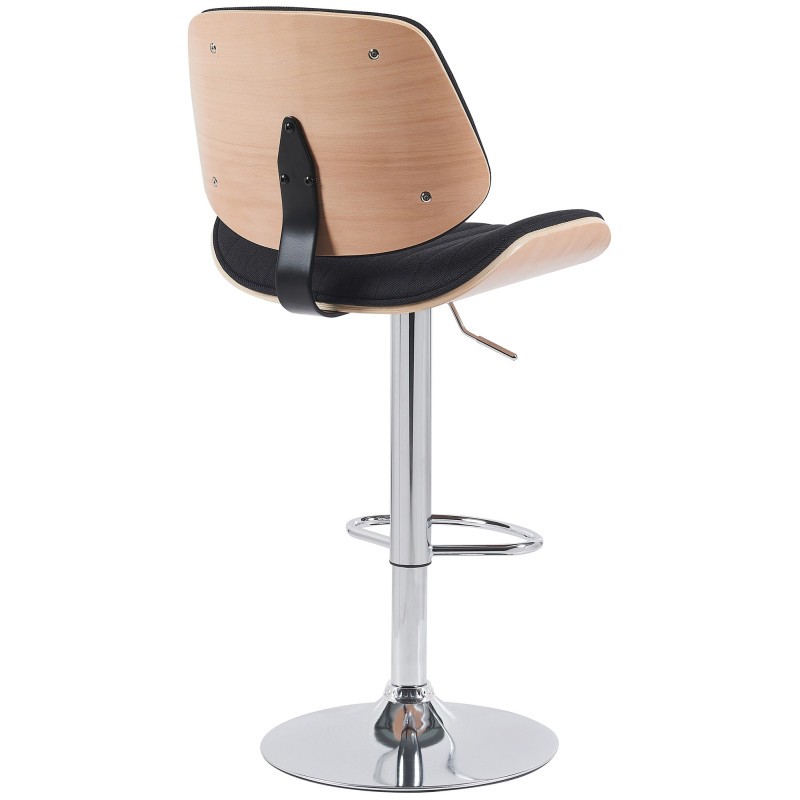 Tabouret de bar réglable haut de gamme en Tissu Noir Bois Naturel Métal Argenté Patra - 3