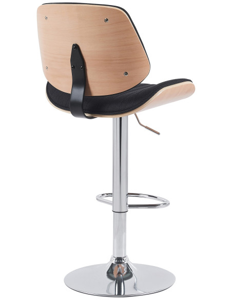 Tabouret de bar réglable haut de gamme en Tissu Noir Bois Naturel Métal Argenté Patra - 3