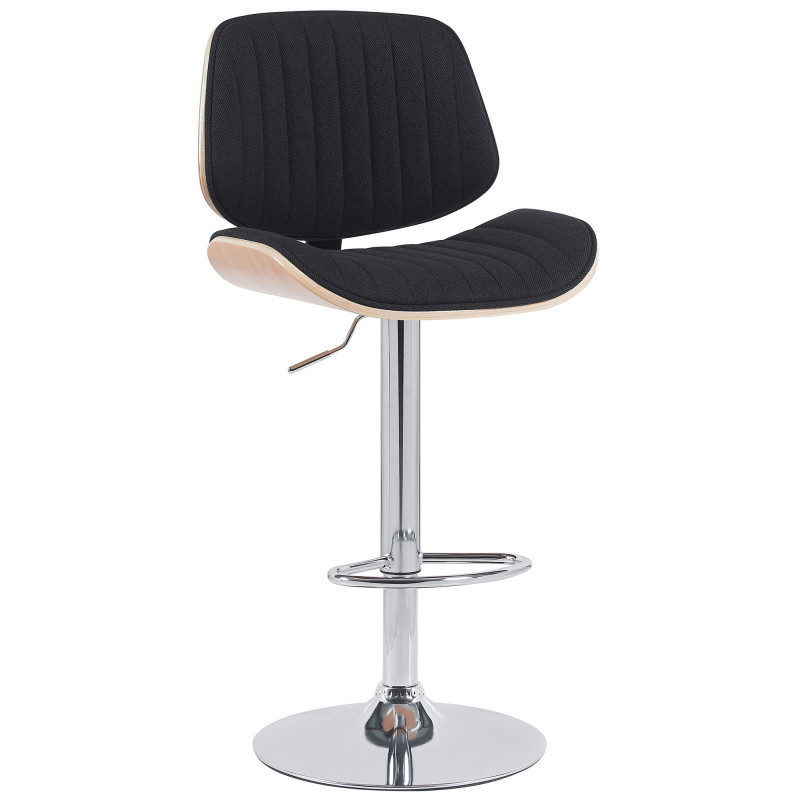 Tabouret de bar réglable haut de gamme en Tissu Noir Bois Naturel Métal Argenté Patra - 1