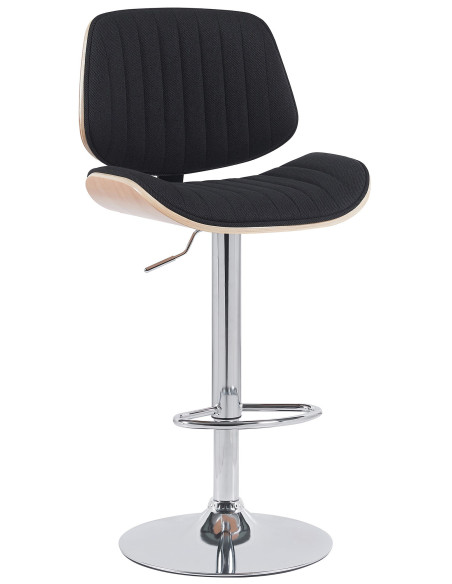 Tabouret de bar réglable haut de gamme en Tissu Noir Bois Naturel Métal Argenté Patra - 1