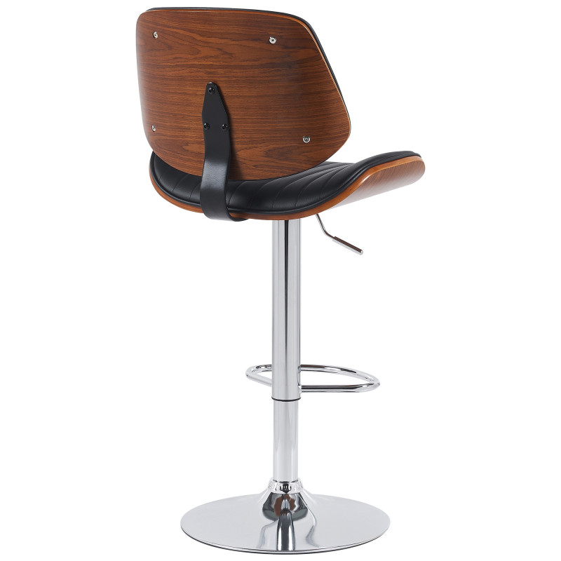 Tabouret de bar réglable haut de gamme en Polyuréthane Noir Bois Marron noyer Métal Argenté Patra - 3
