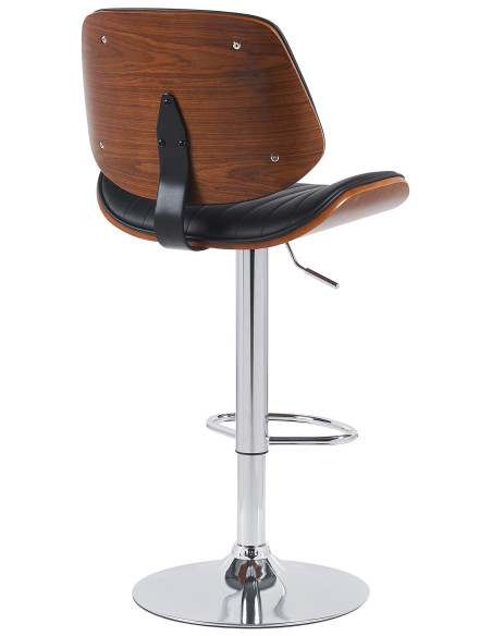 Tabouret de bar réglable haut de gamme en Polyuréthane Noir Bois Marron noyer Métal Argenté Patra - 3