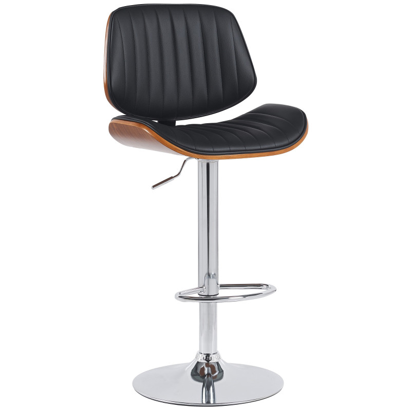 Tabouret de bar réglable haut de gamme en Polyuréthane Noir Bois Marron noyer Métal Argenté Patra - 1