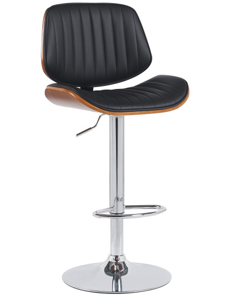 Tabouret de bar réglable haut de gamme en Polyuréthane Noir Bois Marron noyer Métal Argenté Patra - 1