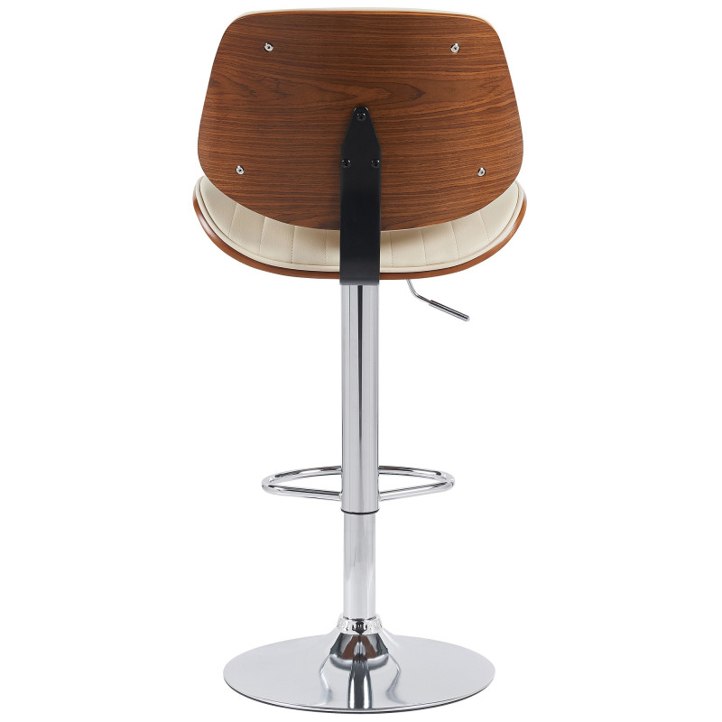 Tabouret de bar réglable haut de gamme en Polyuréthane Blanc crème Bois Marron noyer Métal Argenté Patra - 3