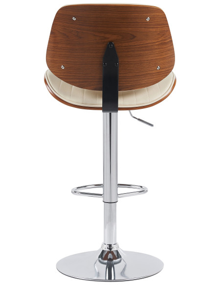 Tabouret de bar réglable haut de gamme en Polyuréthane Blanc crème Bois Marron noyer Métal Argenté Patra - 3