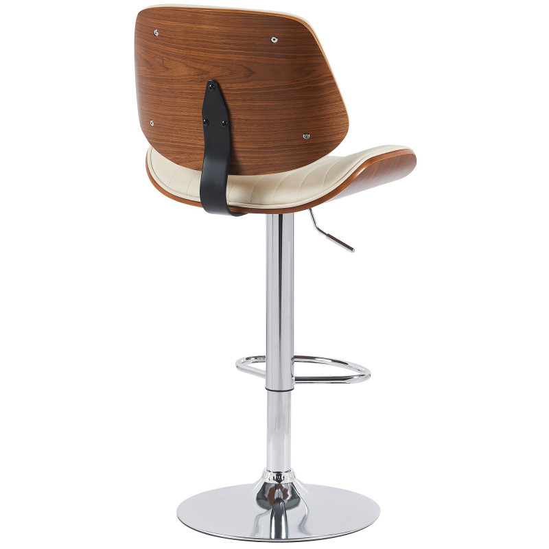 Tabouret de bar réglable haut de gamme en Polyuréthane Blanc crème Bois Marron noyer Métal Argenté Patra - 2