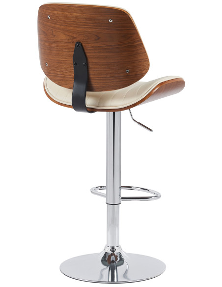 Tabouret de bar réglable haut de gamme en Polyuréthane Blanc crème Bois Marron noyer Métal Argenté Patra - 2