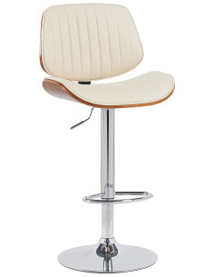Tabouret de bar réglable haut de gamme en Polyuréthane Blanc crème Bois Marron noyer Métal Argenté Patra - 1