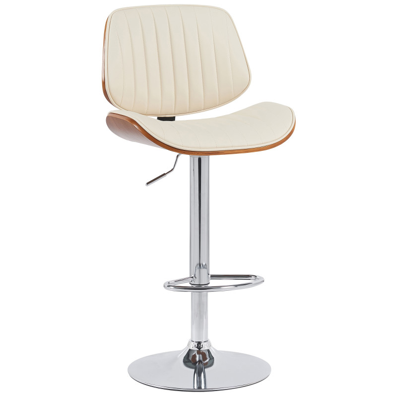 Tabouret de bar réglable haut de gamme en Polyuréthane Blanc crème Bois Marron noyer Métal Argenté Patra - 1