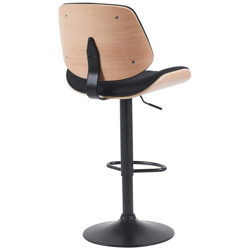 Tabouret de bar réglable haut de gamme en Tissu Noir Bois Naturel Métal Noir Patra - 2