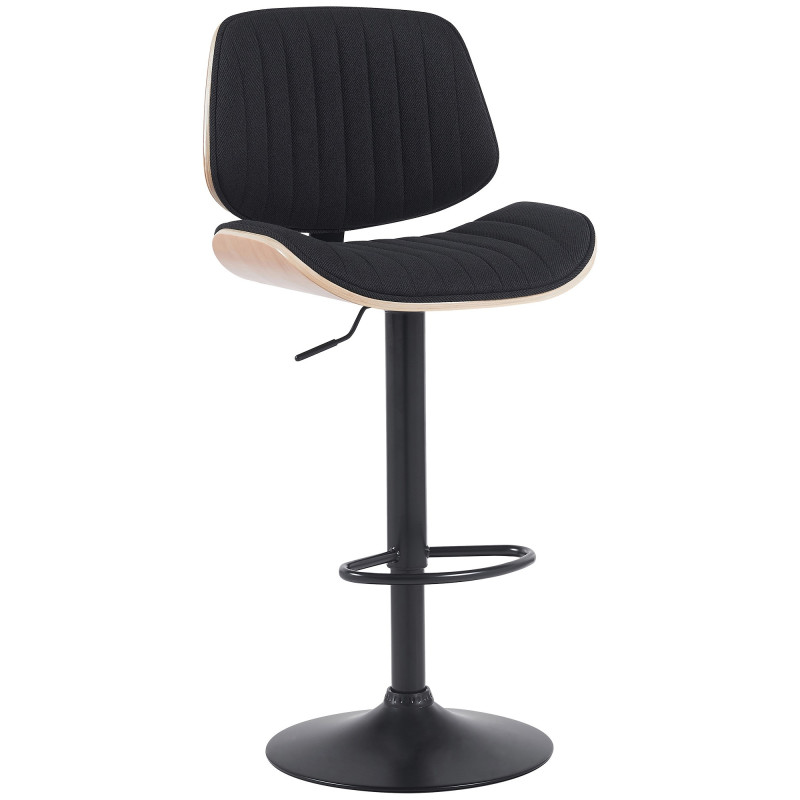 Tabouret de bar réglable haut de gamme en Tissu Noir Bois Naturel Métal Noir Patra - 1