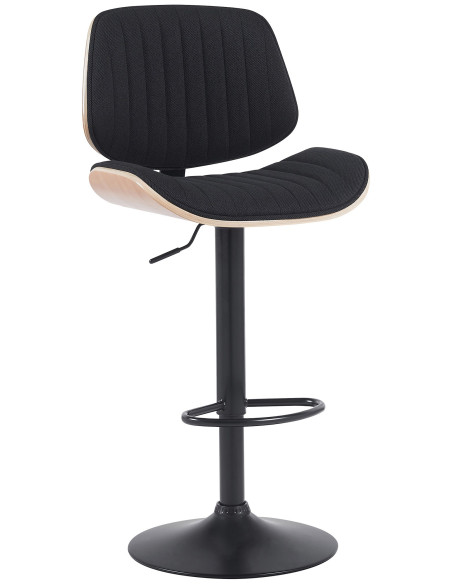 Tabouret de bar réglable haut de gamme en Tissu Noir Bois Naturel Métal Noir Patra - 1