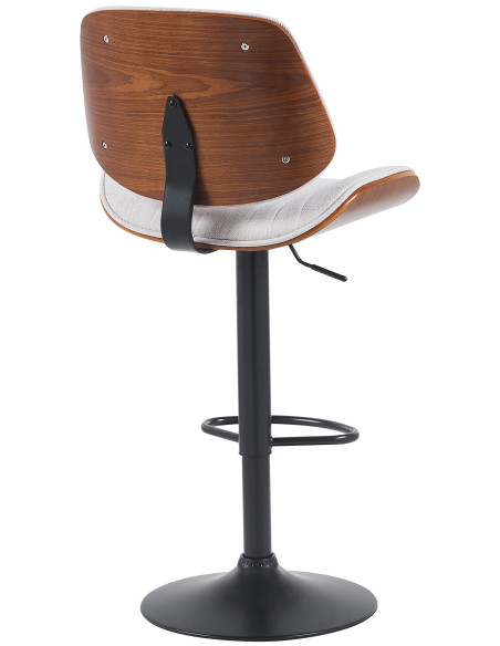Tabouret de bar réglable haut de gamme en Tissu Blanc crème Bois Marron noyer Métal Noir Patra - 2