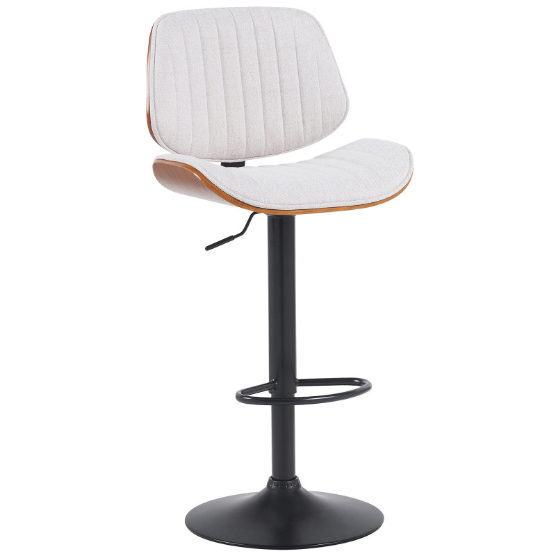 Tabouret de bar réglable haut de gamme en Tissu Blanc crème Bois Marron noyer Métal Noir Patra - 1