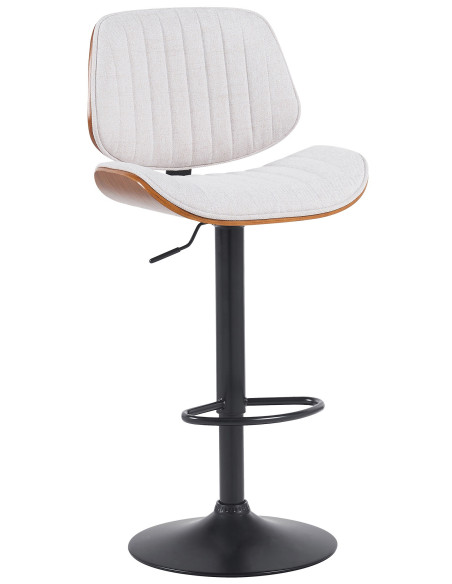 Tabouret de bar réglable haut de gamme en Tissu Blanc crème Bois Marron noyer Métal Noir Patra - 1