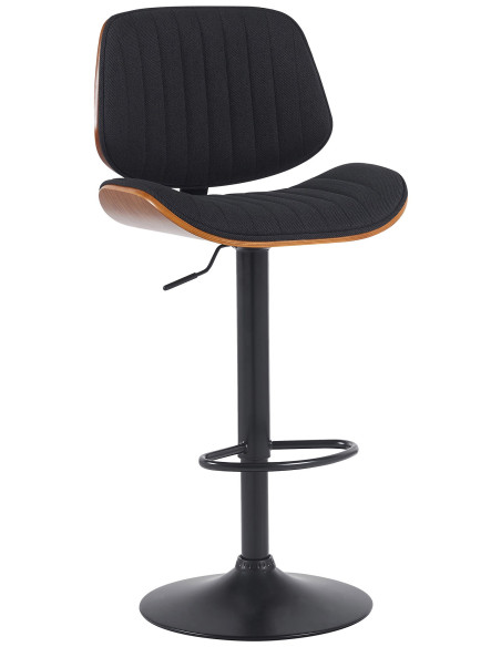 Tabouret de bar réglable haut de gamme en Tissu Noir Bois Marron noyer Métal Noir Patra - 1