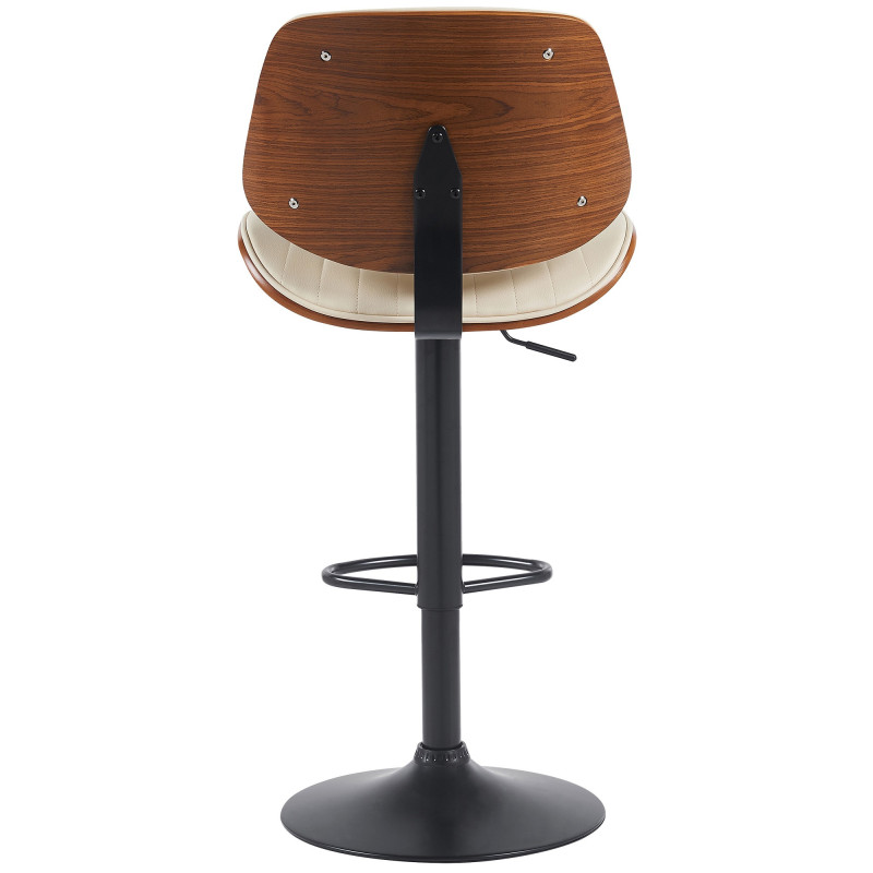 Tabouret de bar réglable haut de gamme en Polyuréthane Blanc crème Bois Marron noyer Métal Noir Patra  - 3