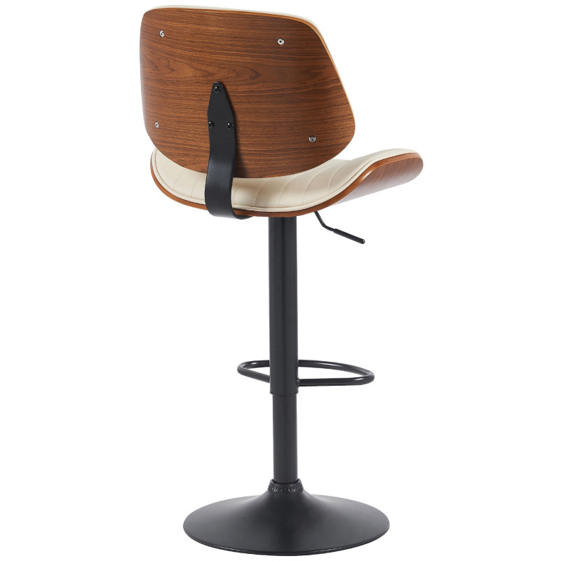 Tabouret de bar réglable haut de gamme en Polyuréthane Blanc crème Bois Marron noyer Métal Noir Patra  - 2