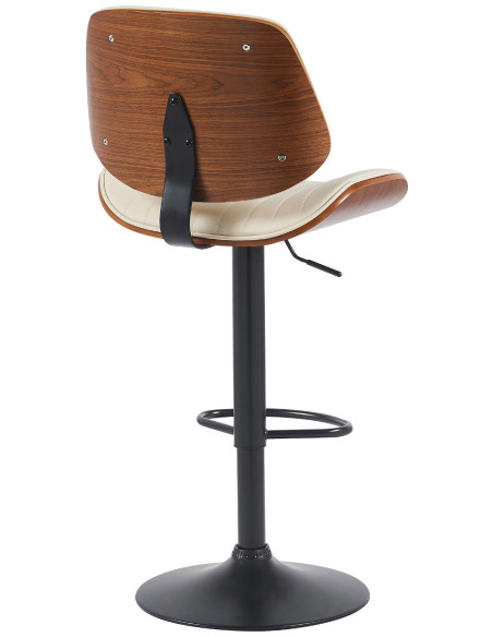 Tabouret de bar réglable haut de gamme en Polyuréthane Blanc crème Bois Marron noyer Métal Noir Patra  - 2